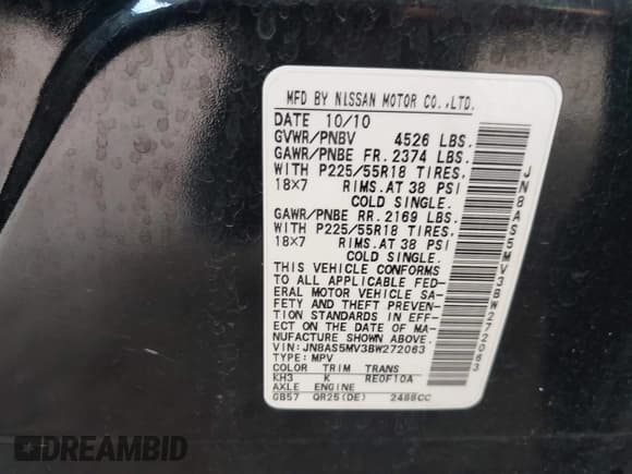 ✅ 2011 Nissan Rogue SV • VIN: JN8AS5MV3BW272063 • Lot: 43183484. Listed on IAAI with 165,688 mi. Free auction sales archive from the USA and detailed vehicle history report at DreamBid. Image 9.