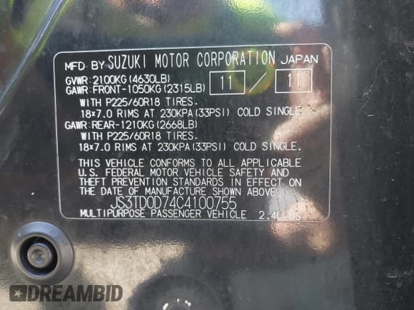 ✅ 2012 Suzuki Grand Vitara Limited • VIN: JS3TD0D74C4100755 • Lot: 43464594. Wystawiony na IAAI z przebiegiem 147 847 mil. Bezpłatny archiwum sprzedaży aukcyjnych z USA i szczegółowy raport historii pojazdu na DreamBid. Zdjęcie 9.