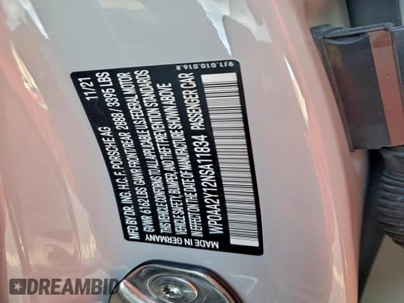 ✅ 2022 Porsche Taycan • VIN: WP0AA2Y12NSA11834 • Lot: 94755505. Wystawiony na Copart z przebiegiem 20 233 mil. Bezpłatny archiwum sprzedaży aukcyjnych z USA i szczegółowy raport historii pojazdu na DreamBid. Zdjęcie 12.