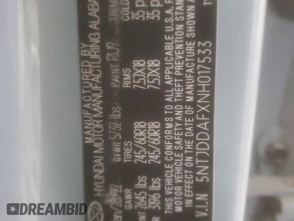 2022 Hyundai Santa Cruz SEL Premium с VIN 5NTJDDAFXNH017533, выставлен на аукционе Copart как лот 45587295 с пробегом 33 338 миль миль и Чистый • Clean title. История ставок и продаж доступна на DreamBid. Изображение 13.