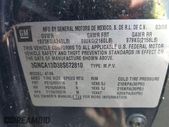 ✅ 2008 Chevrolet HHR LS • VIN: 3GNCA13D38S672810 • Lot: 41147474. Listed on IAAI with Not provided. Free auction sales archive from the USA and detailed vehicle history report at DreamBid. Image 9.
