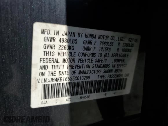 ✅ 2005 Acura RL • VIN: JH4KB16535C013289 • Лот: 68360424. Опубликован ранее на Copart с пробегом 128 315 миль. Бесплатный доступ к архиву аукционных продаж из США и подробный отчёт об истории автомобиля на DreamBid. Изображение 12.