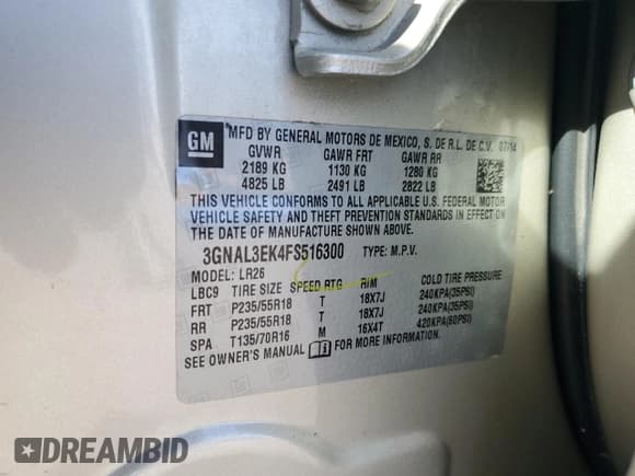 ✅ 2015 Chevrolet Captiva Sport LT • VIN: 3GNAL3EK4FS516300 • Lot: 88487985. Wystawiony na Copart z przebiegiem 142 157 mil. Bezpłatny archiwum sprzedaży aukcyjnych z USA i szczegółowy raport historii pojazdu na DreamBid. Zdjęcie 12.