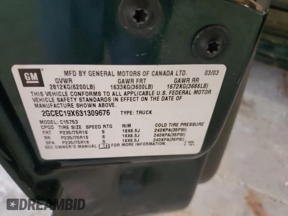 ✅ 2003 Chevrolet Silverado 1500 LS • VIN: 2GCEC19X631309676 • Lot: 65161805. Listed on Copart with 120,518 mi. Free auction sales archive from the USA and detailed vehicle history report at DreamBid. Image 12.