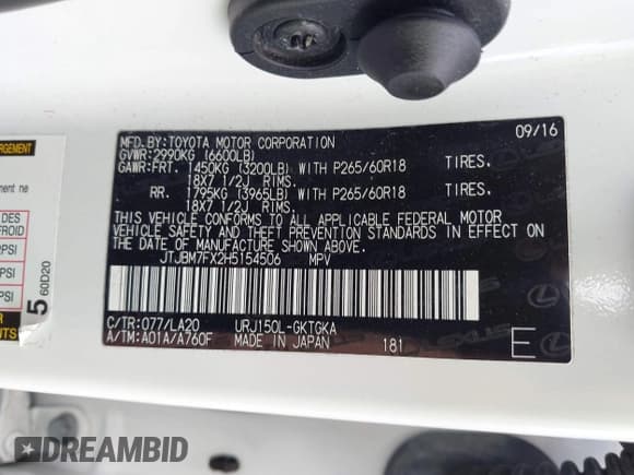 ✅ 2017 Lexus GX 460 Premium • VIN: JTJBM7FX2H5154506 • Lot: 43485672. Wystawiony na IAAI z przebiegiem 85 347 mil. Bezpłatny archiwum sprzedaży aukcyjnych z USA i szczegółowy raport historii pojazdu na DreamBid. Zdjęcie 9.