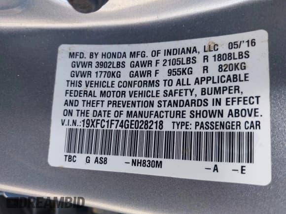 ✅ 2016 Honda Civic EX-L • VIN: 19XFC1F74GE028218 • Лот: 43489602. Опубликован ранее на IAAI с пробегом 99 716 миль. Бесплатный доступ к архиву аукционных продаж из США и подробный отчёт об истории автомобиля на DreamBid. Изображение 9.