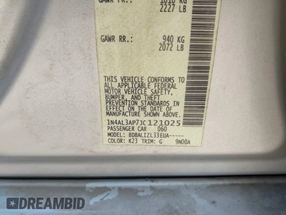 ✅ 2018 Nissan Altima SL • VIN: 1N4AL3AP7JC121025 • Лот: 42893010. Опубликован ранее на IAAI с пробегом 104 051 миль. Бесплатный доступ к архиву аукционных продаж из США и подробный отчёт об истории автомобиля на DreamBid. Изображение 9.