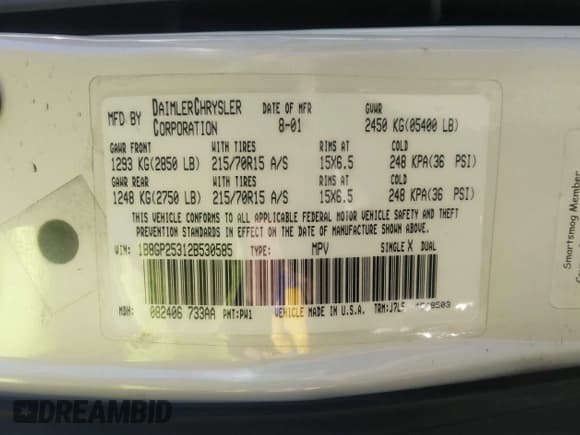 ✅ 2002 Dodge Caravan SE • VIN: 1B8GP25312B530585 • Лот: 43520738. Опубликован ранее на IAAI с пробегом 80 169 миль. Бесплатный доступ к архиву аукционных продаж из США и подробный отчёт об истории автомобиля на DreamBid. Изображение 9.