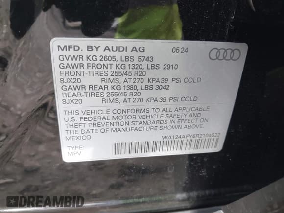 ✅ 2024 Audi SQ5 Sportback Premium Plus • VIN: WA124AFY6R2104522 • Lot: 40980151. Listed on IAAI with 2,429 mi. Free auction sales archive from the USA and detailed vehicle history report at DreamBid. Image 9.