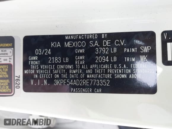 ✅ 2024 Kia Forte GT-Line • VIN: 3KPF54AD2RE773352 • Lot: 43478592. Listed on IAAI with 11,965 mi. Free auction sales archive from the USA and detailed vehicle history report at DreamBid. Image 9.