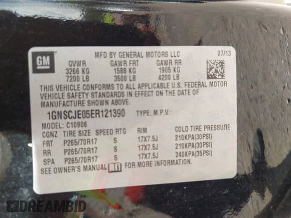 2014 Chevrolet Suburban LT z VIN 1GNSCJE05ER121390, wystawiony jako IAAI lot #42684312 z przebiegiem 283 608 mil mil oraz . Historia ofert i sprzedaży dostępna na DreamBid. Obrazek 9.