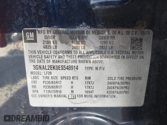 ✅ 2014 Chevrolet Captiva Sport LS • VIN: 3GNAL2EK0ES548914 • Lot: 42094121. Wystawiony na IAAI z przebiegiem 74 685 mil. Bezpłatny archiwum sprzedaży aukcyjnych z USA i szczegółowy raport historii pojazdu na DreamBid. Zdjęcie 9.