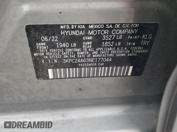 ✅ 2022 Hyundai Accent SE • VIN: 3KPC24A63NE177044 • Лот: 44013675. Опубликован ранее на Copart с пробегом 78 113 миль. Бесплатный доступ к архиву аукционных продаж из США и подробный отчёт об истории автомобиля на DreamBid. Изображение 12.