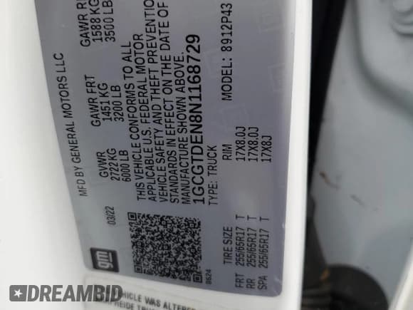 ✅ 2022 Chevrolet Colorado 4WD Z71 • VIN: 1GCGTDEN8N1168729 • Lot: 80722175. Listed on Copart with Not provided. Free auction sales archive from the USA and detailed vehicle history report at DreamBid. Image 13.