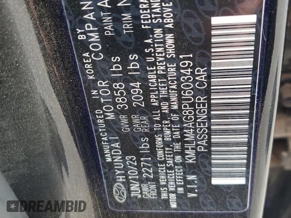 ✅ 2023 Hyundai Elantra SEL • VIN: KMHLM4AG8PU603491 • Lot: 89446395. Listed on Copart with 23,983 mi. Free auction sales archive from the USA and detailed vehicle history report at DreamBid. Image 12.