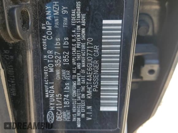 ✅ 2016 Hyundai Accent SE • VIN: KMHCT4AE6GU077170 • Лот: 69206184. Опубликован ранее на Copart с пробегом 168 679 миль. Бесплатный доступ к архиву аукционных продаж из США и подробный отчёт об истории автомобиля на DreamBid. Изображение 12.