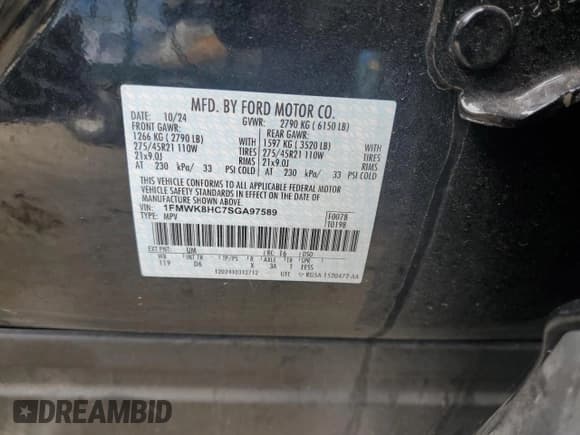 ✅ 2025 Ford Explorer Platinum • VIN: 1FMWK8HC7SGA97589 • Lot: 81287425. Wystawiony na Copart z przebiegiem 18 768 mil. Bezpłatny archiwum sprzedaży aukcyjnych z USA i szczegółowy raport historii pojazdu na DreamBid. Zdjęcie 14.