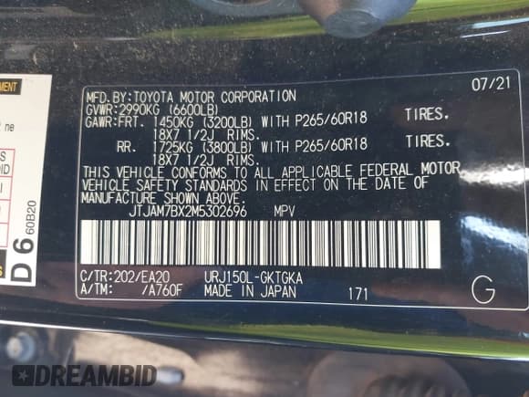 ✅ 2021 Lexus GX 460 Premium • VIN: JTJAM7BX2M5302696 • Lot: 43346930. Listed on IAAI with 61,254 mi. Free auction sales archive from the USA and detailed vehicle history report at DreamBid. Image 9.