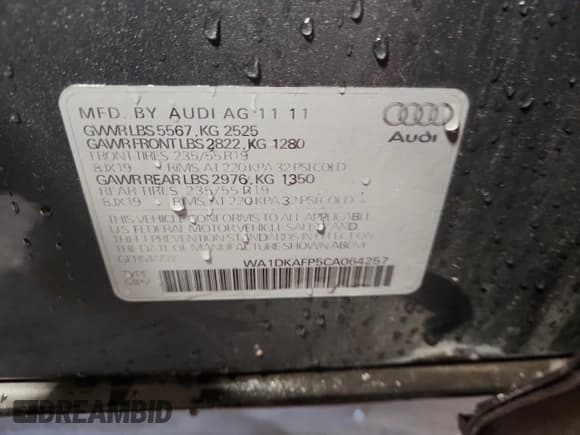 ✅ 2012 Audi Q5 Premium Plus • VIN: WA1DKAFP5CA064257 • Lot: 91437445. Listed on Copart with 156,612 mi. Free auction sales archive from the USA and detailed vehicle history report at DreamBid. Image 13.