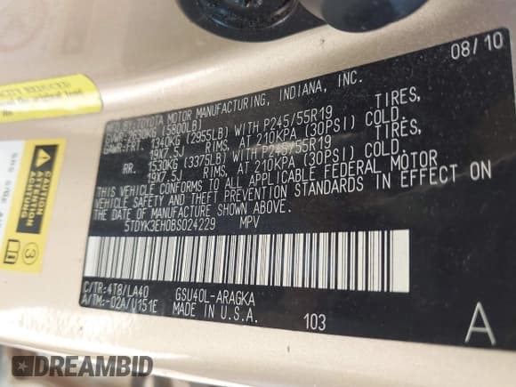 ✅ 2011 Toyota Highlander Limited • VIN: 5TDYK3EH0BS024229 • Лот: 42936551. Опубликован ранее на IAAI с пробегом 141 018 миль. Бесплатный доступ к архиву аукционных продаж из США и подробный отчёт об истории автомобиля на DreamBid. Изображение 9.