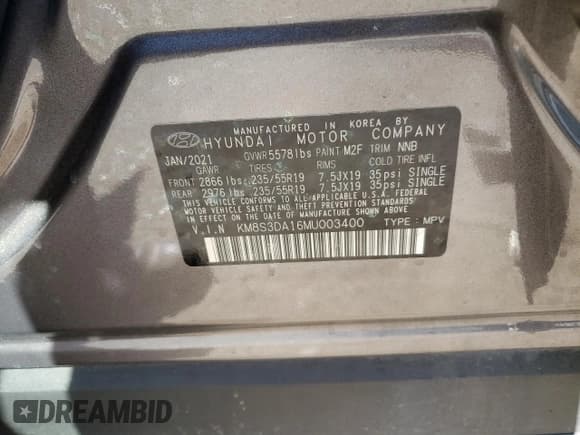 ✅ 2021 Hyundai Santa Fe SEL Premium • VIN: KM8S3DA16MU003400 • Lot: 61931463. Wystawiony na Copart z przebiegiem 22 719 mil. Bezpłatny archiwum sprzedaży aukcyjnych z USA i szczegółowy raport historii pojazdu na DreamBid. Zdjęcie 14.