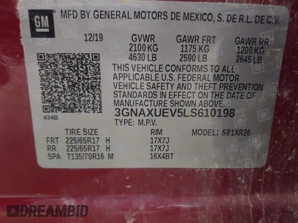 ✅ 2020 Chevrolet Equinox LT • VIN: 3GNAXUEV5LS610198 • Лот: 42859638. Опубликован ранее на IAAI с пробегом 138 963 миль. Бесплатный доступ к архиву аукционных продаж из США и подробный отчёт об истории автомобиля на DreamBid. Изображение 9.