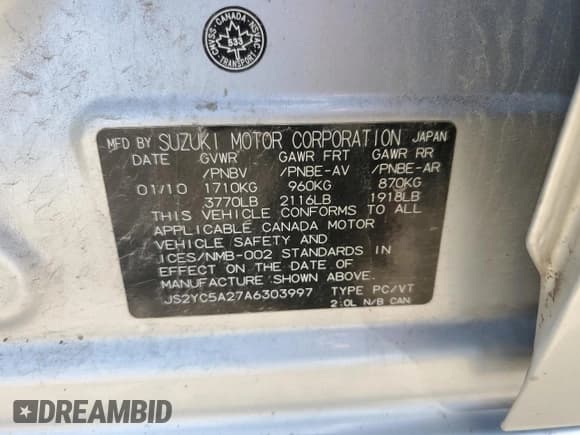 ✅ 2010 Suzuki SX4 LE • VIN: JS2YC5A27A6303997 • Lot: 81495885. Listed on Copart with 207,043 mi. Free auction sales archive from the USA and detailed vehicle history report at DreamBid. Image 12.