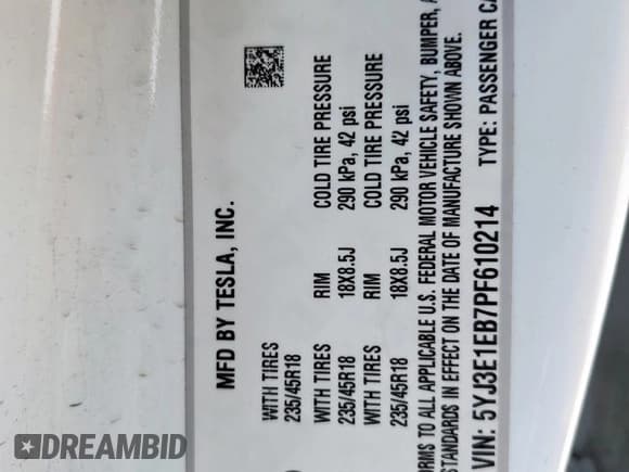 ✅ 2023 Tesla Model 3 Long Range • VIN: 5YJ3E1EB7PF610214 • Lot: 69010985. Wystawiony na Copart z przebiegiem 57 433 mil. Bezpłatny archiwum sprzedaży aukcyjnych z USA i szczegółowy raport historii pojazdu na DreamBid. Zdjęcie 12.
