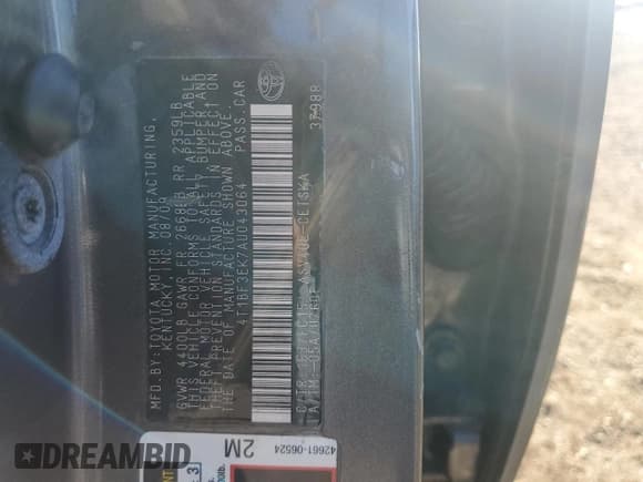 ✅ 2010 Toyota Camry XLE • VIN: 4T1BF3EK7AU043064 • Lot: 91921555. Listed on Copart with 137,159 mi. Free auction sales archive from the USA and detailed vehicle history report at DreamBid. Image 12.