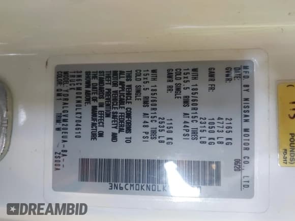 ✅ 2020 Nissan NV200 SV • VIN: 3N6CM0KN0LK704610 • Lot: 42882846. Wystawiony na IAAI z przebiegiem 140 469 mil. Bezpłatny archiwum sprzedaży aukcyjnych z USA i szczegółowy raport historii pojazdu na DreamBid. Zdjęcie 9.