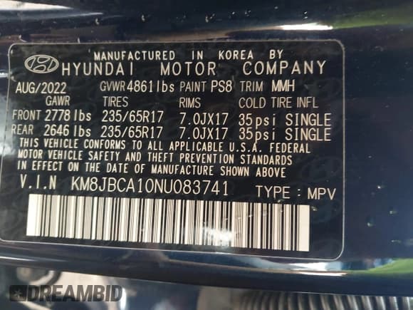 ✅ 2022 Hyundai Tucson Blue • VIN: KM8JBCA10NU083741 • Lot: 43482510. Wystawiony na IAAI z przebiegiem 31 084 mil. Bezpłatny archiwum sprzedaży aukcyjnych z USA i szczegółowy raport historii pojazdu na DreamBid. Zdjęcie 8.
