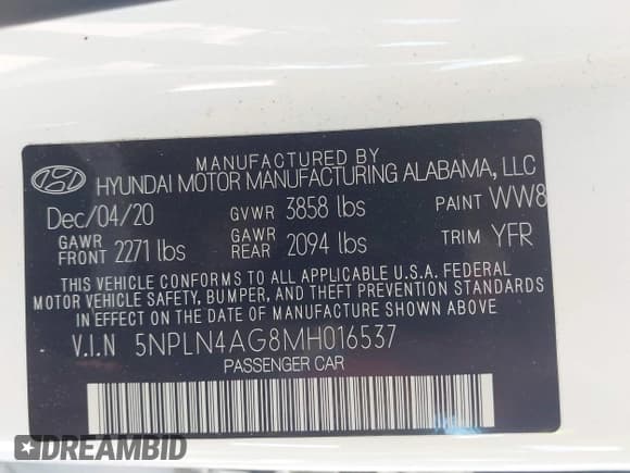 ✅ 2021 Hyundai Elantra SEL • VIN: 5NPLN4AG8MH016537 • Lot: 43635031. Listed on IAAI with 38,786 mi. Free auction sales archive from the USA and detailed vehicle history report at DreamBid. Image 9.