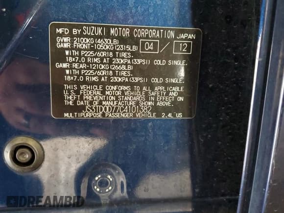 ✅ 2012 Suzuki Grand Vitara Limited • VIN: JS3TD0D77C4101382 • Лот: 60017895. Опубликован ранее на Copart с пробегом 118 024 миль. Бесплатный доступ к архиву аукционных продаж из США и подробный отчёт об истории автомобиля на DreamBid. Изображение 13.