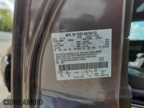 2010 Mercury Mariner Premier с VIN 4M2CN9HG9AKJ15491, выставлен на аукционе Copart как лот 70665985 с пробегом 198 092 миль миль и На запчасти • Non repairable. История ставок и продаж доступна на DreamBid. Изображение 14.