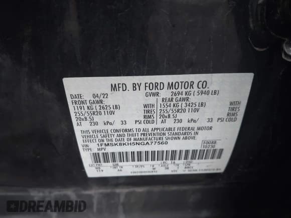 ✅ 2022 Ford Explorer ST-Line • VIN: 1FMSK8KH5NGA77560 • Lot: 41952142. Listed on IAAI with 44,856 mi. Free auction sales archive from the USA and detailed vehicle history report at DreamBid. Image 9.