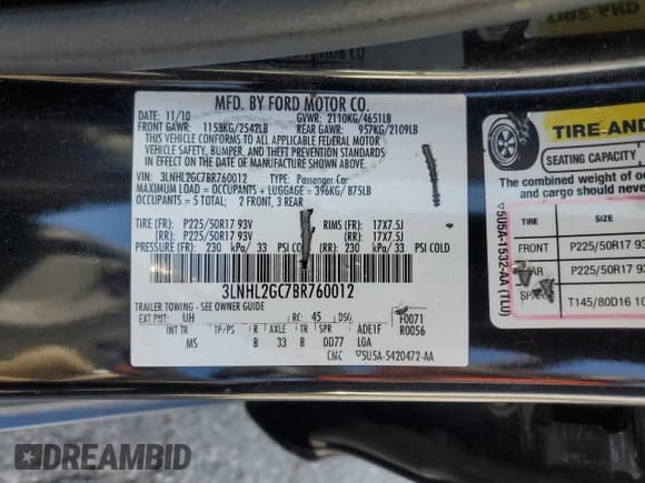 ✅ 2011 Lincoln MKZ • VIN: 3LNHL2GC7BR760012 • Лот: 70631785. Опубликован ранее на Copart с пробегом 132 607 миль. Бесплатный доступ к архиву аукционных продаж из США и подробный отчёт об истории автомобиля на DreamBid. Изображение 12.