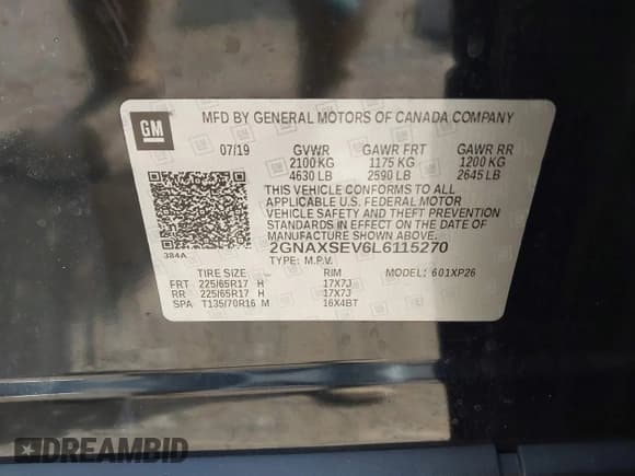 ✅ 2020 Chevrolet Equinox LS • VIN: 2GNAXSEV6L6115270 • Lot: 43171299. Listed on IAAI with 84,268 mi. Free auction sales archive from the USA and detailed vehicle history report at DreamBid. Image 9.