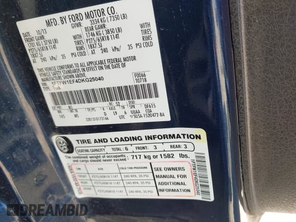 ✅ 2013 Ford F-150 XL • VIN: 1FTFW1EF4DKG25040 • Lot: 41974809. Listed on IAAI with 202,407 mi. Free auction sales archive from the USA and detailed vehicle history report at DreamBid. Image 9.