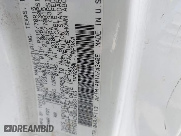 ✅ 2013 Toyota Tacoma • VIN: 5TFNX4CN8DX022163 • Lot: 42610781. Wystawiony na IAAI z przebiegiem 237 912 mil. Bezpłatny archiwum sprzedaży aukcyjnych z USA i szczegółowy raport historii pojazdu na DreamBid. Zdjęcie 9.