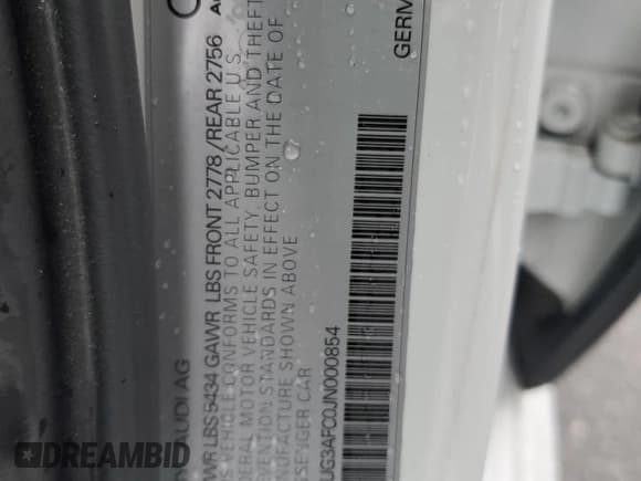 ✅ 2018 Audi A6 Premium Plus • VIN: WAUG3AFC0JN000854 • Lot: 85319485. Wystawiony na Copart z przebiegiem 58 458 mil. Bezpłatny archiwum sprzedaży aukcyjnych z USA i szczegółowy raport historii pojazdu na DreamBid. Zdjęcie 13.