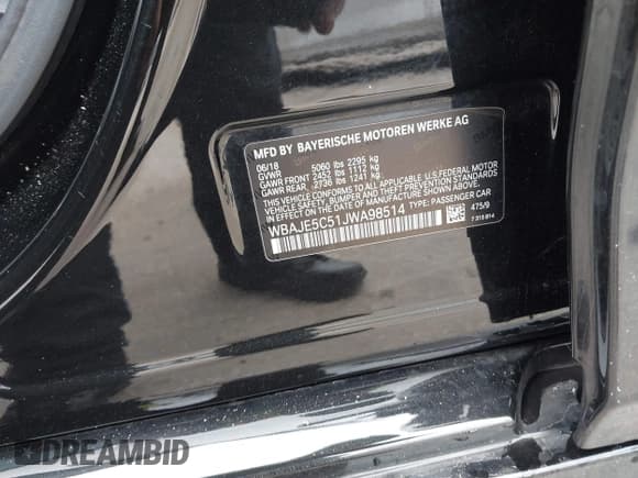 ✅ 2018 BMW 5 Series 540i • VIN: WBAJE5C51JWA98514 • Lot: 41963168. Listed on IAAI with 78,755 mi. Free auction sales archive from the USA and detailed vehicle history report at DreamBid. Image 9.