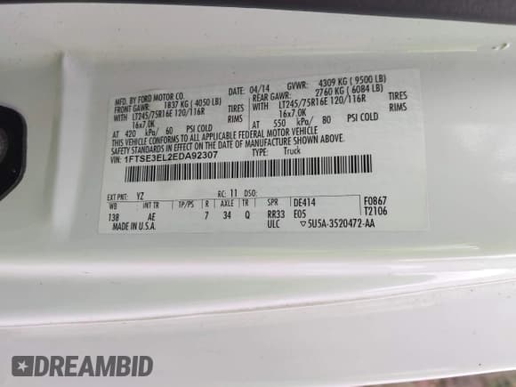 ✅ 2014 Ford Econoline Cargo Commercial • VIN: 1FTSE3EL2EDA92307 • Lot: 43534292. Wystawiony na IAAI z przebiegiem 180 995 mil. Bezpłatny archiwum sprzedaży aukcyjnych z USA i szczegółowy raport historii pojazdu na DreamBid. Zdjęcie 9.
