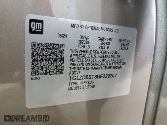 ✅ 2024 Chevrolet Malibu LT • VIN: 1G1ZD5ST8RF229707 • Lot: 80988974. Wystawiony na Copart z przebiegiem 9 675 mil. Bezpłatny archiwum sprzedaży aukcyjnych z USA i szczegółowy raport historii pojazdu na DreamBid. Zdjęcie 13.