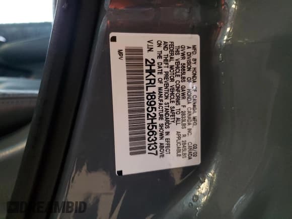 ✅ 2002 Honda Odyssey EX-L • VIN: 2HKRL18952H563137 • Lot: 64602445. Listed on Copart with Not provided. Free auction sales archive from the USA and detailed vehicle history report at DreamBid. Image 14.