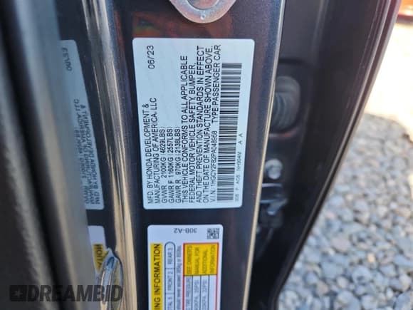 ✅ 2023 Honda Accord Touring • VIN: 1HGCY2F82PA048958 • Lot: 92638455. Listed on Copart with Not provided. Free auction sales archive from the USA and detailed vehicle history report at DreamBid. Image 12.