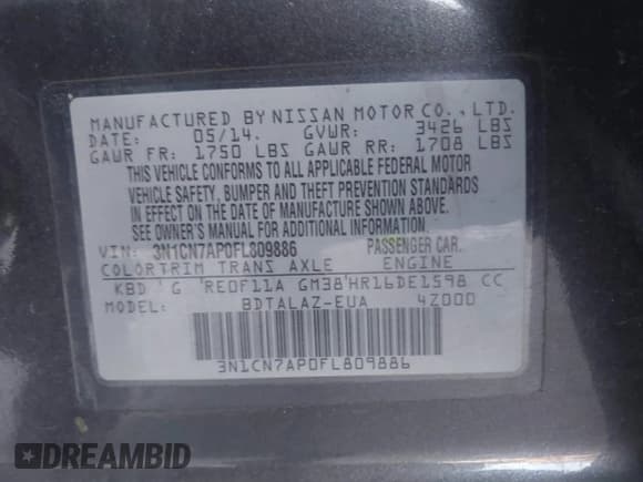 ✅ 2015 Nissan Versa S Plus • VIN: 3N1CN7AP0FL809886 • Lot: 42896328. Listed on IAAI with 167,917 mi. Free auction sales archive from the USA and detailed vehicle history report at DreamBid. Image 9.