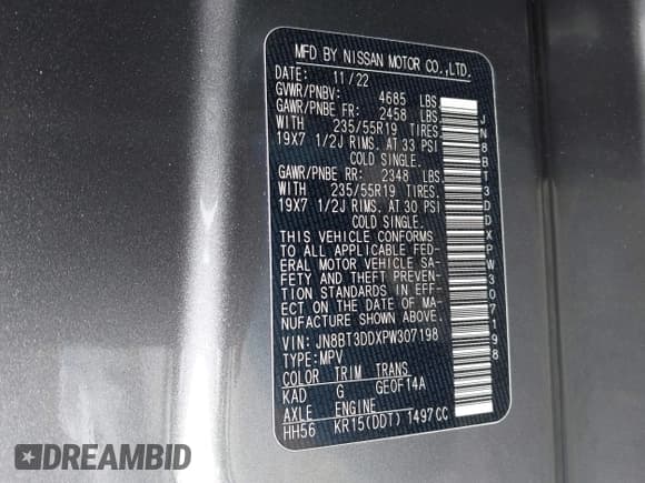 ✅ 2023 Nissan Rogue Platinum • VIN: JN8BT3DDXPW307198 • Лот: 43483103. Опубликован ранее на IAAI с пробегом 27 047 миль. Бесплатный доступ к архиву аукционных продаж из США и подробный отчёт об истории автомобиля на DreamBid. Изображение 9.