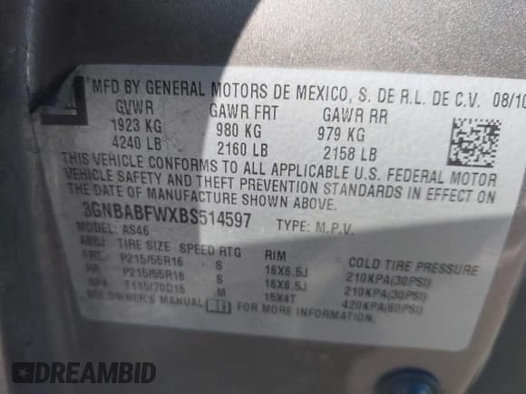 ✅ 2011 Chevrolet HHR 1LT • VIN: 3GNBABFWXBS514597 • Lot: 42349812. Listed on IAAI with 165,664 mi. Free auction sales archive from the USA and detailed vehicle history report at DreamBid. Image 9.