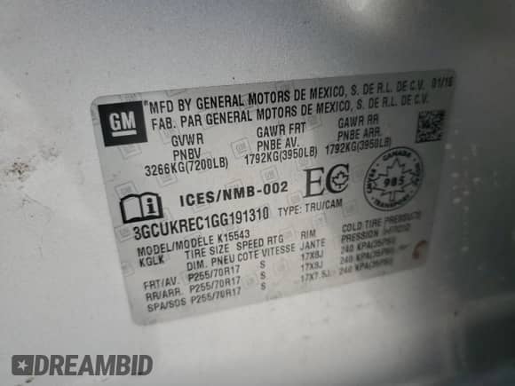 2016 Chevrolet Silverado 1500 LT z VIN 3GCUKREC1GG191310, wystawiony jako Copart lot #60115575 z przebiegiem Nie podano mil oraz Czysty tytuł • Clean title. Historia ofert i sprzedaży dostępna na DreamBid. Obrazek 12.