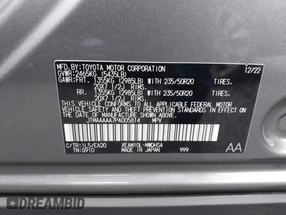 ✅ 2023 Toyota bZ4X Limited • VIN: JTMAAAAA7PA005814 • Lot: 43582246. Listed on IAAI with 75,202 mi. Free auction sales archive from the USA and detailed vehicle history report at DreamBid. Image 9.